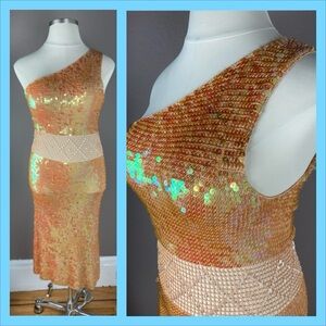 Fabulous NWT Crocheted Sequined One-Shoulder Dress - Voluptuous Sequin Gown - L